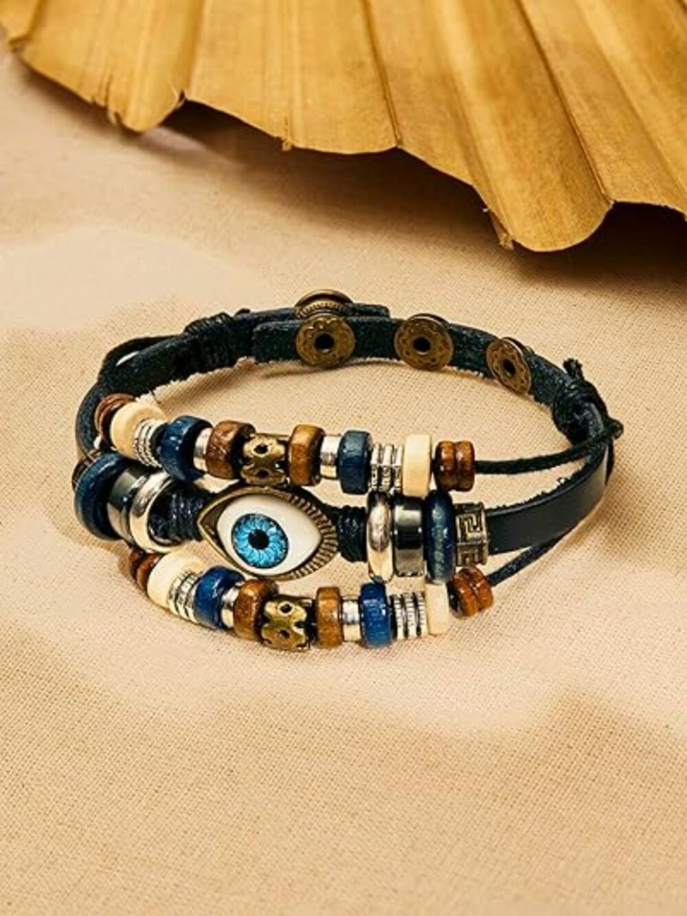 New Bohemian Leather Wrap Bracelet with Evil Eye Pendant & Beads Jewelry Boho